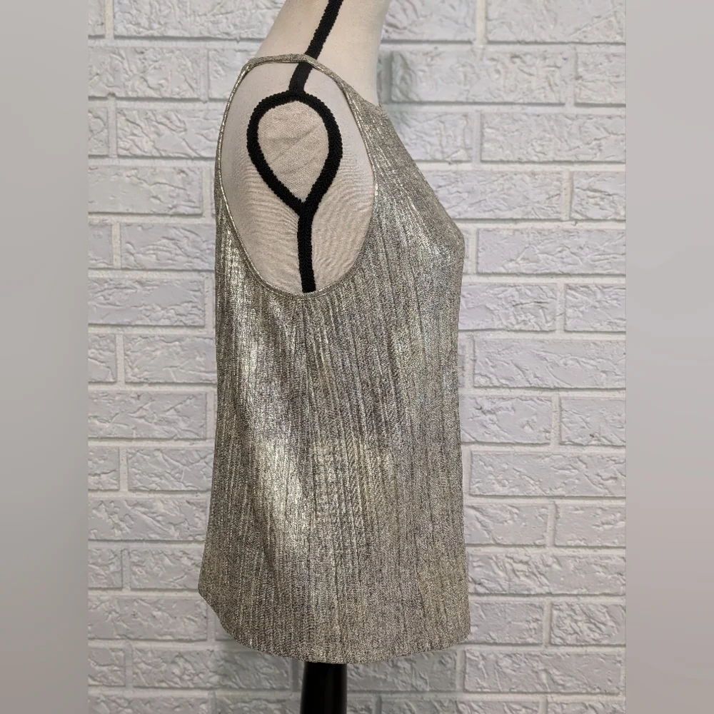 Anthropologie Moulinette Soeurs Shine On Metallic Tank Top S High Neck Stretchy - Picture 6 of 12